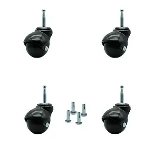 212 MAIN Service Caster SCC-GN01S20-POS-GB-516-4, 2 in. Swivel Ball Caster Wheels (Set of 4) with Die-Cast Zinc Swivel Base, Hooded Finish, 0.31 in. Grip Neck Stem, Gloss Black Hooded Stem for Furniture Wood Hole