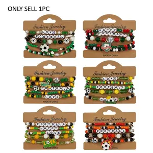 Y2K Aesthetic Love Football Beaded Bracelet Stack | Trendy Sports Fan Match Day Wristband Set | Game Day Fashion Team Spirit Jewelry
