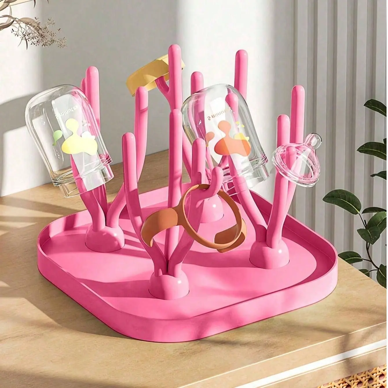 Multifunctional Cactus-Shaped Newborn Baby Infant Bottle Drying Rack, Nursery, Bottle Holders, Includes and Bottles, Ideal for Storing Items