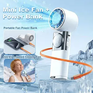 Rechargeable Handheld Turbo Fan with Battery Backup, 100-Speed Portable Personal Fan with Digital Display, Wearable Mini Cooling Fan with Lanyard, USB-C Travel Essential for Camping & Outdoors