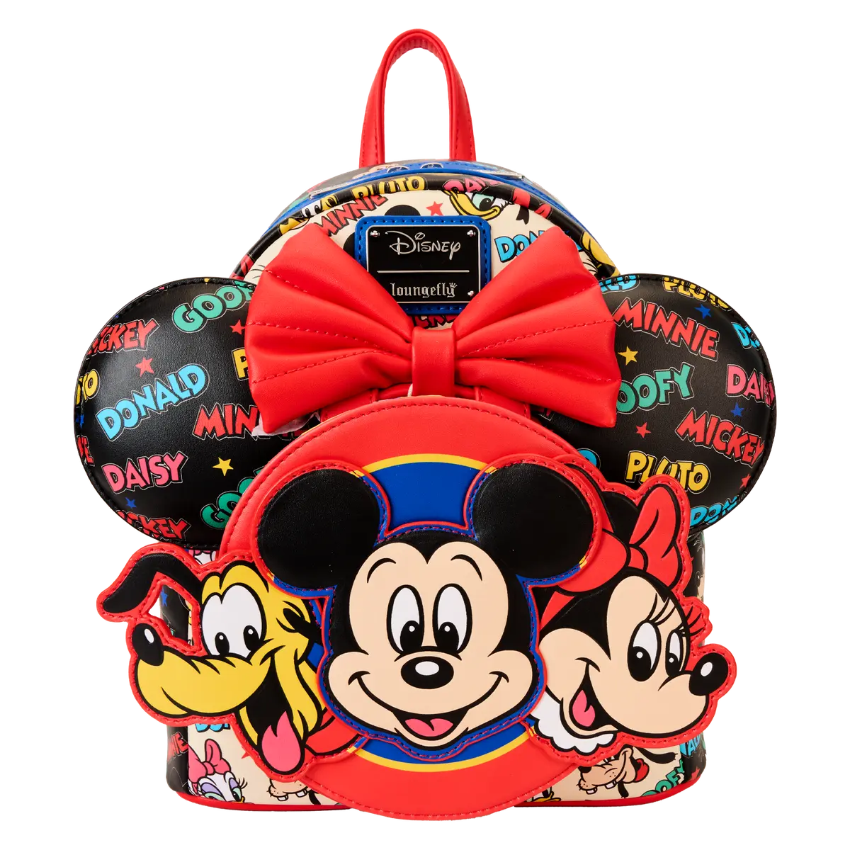 Mickey & Friends Classic All-Over Print Mini Backpack with Puffed 3D Bow, Included Ear Headband, Backpacks