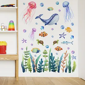 A set of 2 underwater animal decorative wall stickers featuring whales and jellyfish, suitable for decorating rooms and living rooms, Decoration Items, Home Decor, Wall Decal