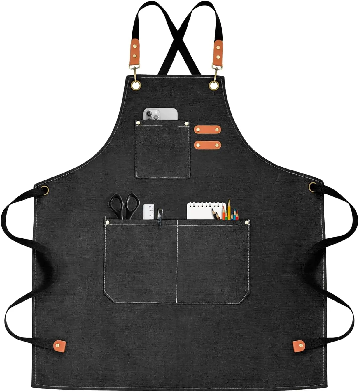 OUNLEN Chef Apron for Men Women Canvas Aprons with 3 Pockets Cross Back Resistant Work Apron for Cooking Adjustable Kitchen
