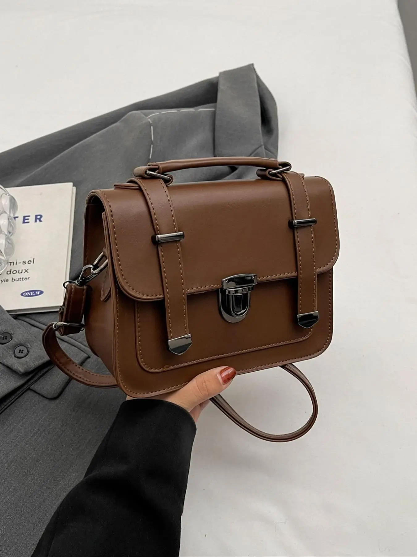 Women's Retro Solid Color Flap Handbag, Fashion Pu Leather Buckle Shoulder Bag for Girls, Casual All-match Crossbody Bag for Daily Use