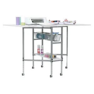 Hobby Fabric Cutting Table, Mobile, Folding, Height Adjustable with Storage, Silver / White 13374