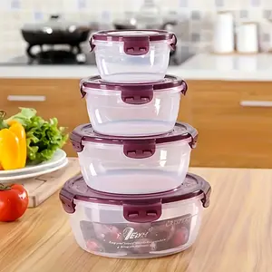 8pcs Set of 4 Containers with 4 Lids, Microwave-Safe Round Lunch Boxes, Reusable Lunch Containers, Plastic Food Storage, Stackable Storage Containers, Meal Prep Containers for Fruits, Meat, Rice Bowls – Ideal for Camping, Picnics, School, Travel