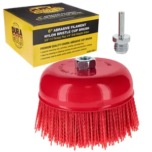 6" Abrasive Filament Nylon Bristle Cup Brush - 5/8" 11 Thread, 1/4" Hex Drill Shank Arbor, Coarse Grit Angle Grinder Brush for Truck Bed Liner Surface Prep, Sanding, Rust & Paint Removal