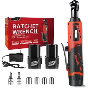 3/8" Cordless Electric Ratchet Wrench Set, 12V Power Ratchet Tool Kit With 2 Packs 2000 mAh Battery And Charger, 45 FT-LBS Battery Powered Wrench with Infinitely Variable Speeds