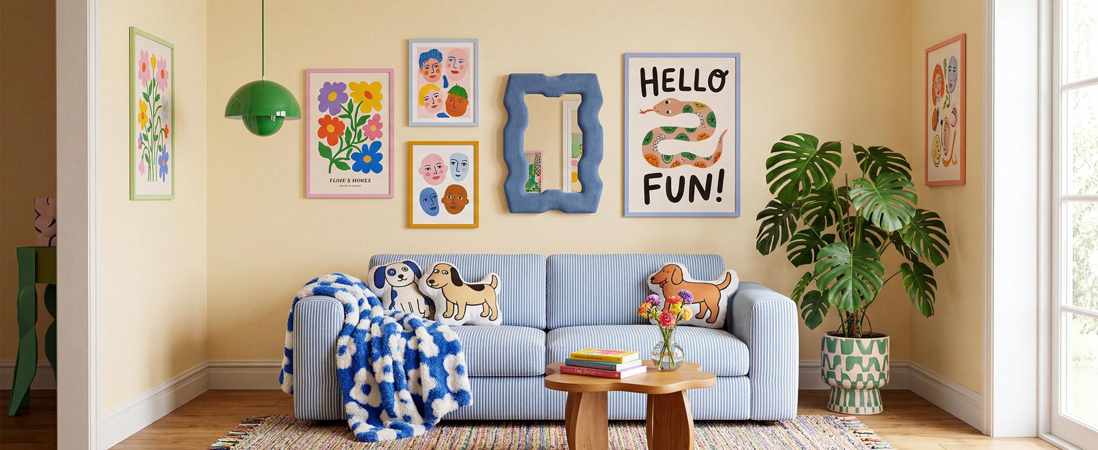 Chic Irregular Wavy Mirror –Modern Blue Decorative Mirror Decor for Vanity, Office & Living Room