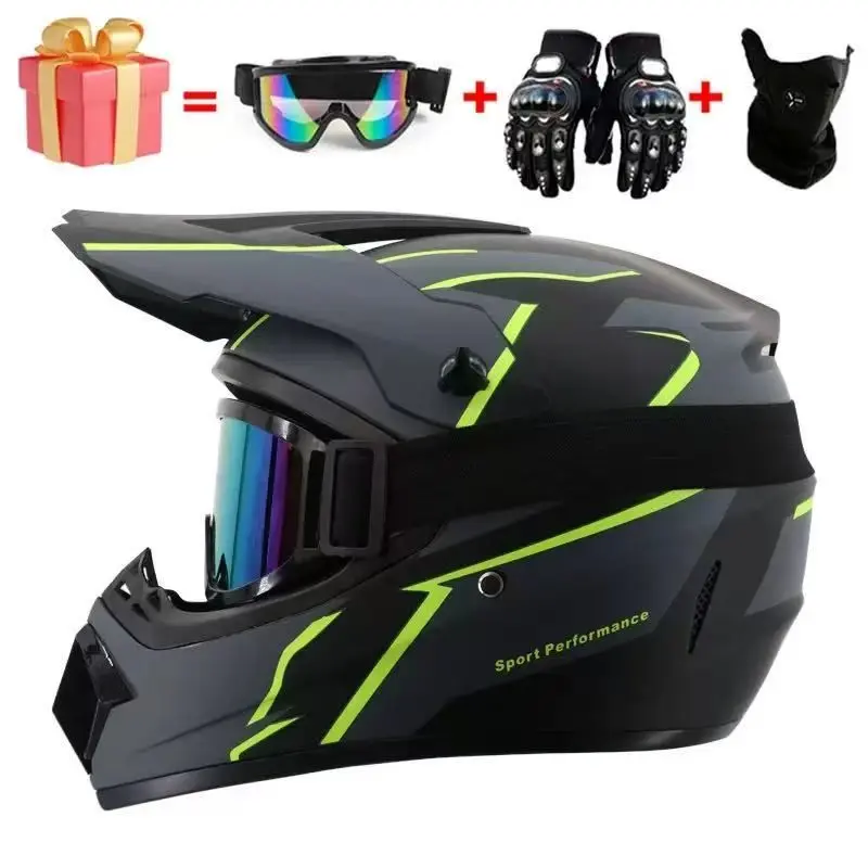 Motorcycle Full Face Helmets  with Goggles Gloves &  Mask Motocross Off Road Racing Helmet  for ATV UTV E-Bike Scooter Racing Helmet Motorbike Dirt Bike Racing Capacete Men Women Safety Helmet Protection Gear