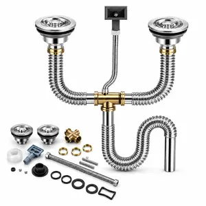 Flexible Stainless Steel Sink Drain Pipe with Anti-Odor P-Trap, Leakproof Retractable Drain Hose for Kitchen, Bathroom, Toilet & Washbasin, Easy Install Space-Saving Sink Plumbing Drain Replacement