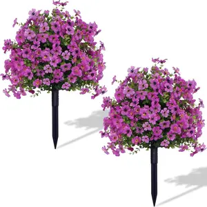 Artificial Violet Ball Topiary Tree, Decorative Fake Tree, 1 Box/2 Boxes Decorative Faux Shrubs with Ground Spikes, Fake Greenery Shrubs, Indoor/Outdoor Decor for Garden, Porch, Patio, Artificial Plants