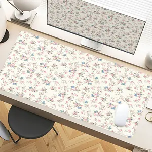 Floral Pink Cottagecore Desk Pad, Desk Accessories, Gaming Mouse Pad XXL For Laptop With Non-Slip Rubber Base Stitched Edges Surface For PC Gamers Office Workers & Home Use Perfect Gift For Spring Summer Bridal Shower