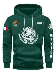 Men's Mexican-Themed Hooded Sweatshirt - Mexico Flag & Eagle/Cactus/Pirate Design with National Emblem Logo, Long Sleeve Pullover Hoodie, Front Pocket, Casual Mexican Pride Apparel for Spring/Fall, Graphic Hoodies (Machine Washable)