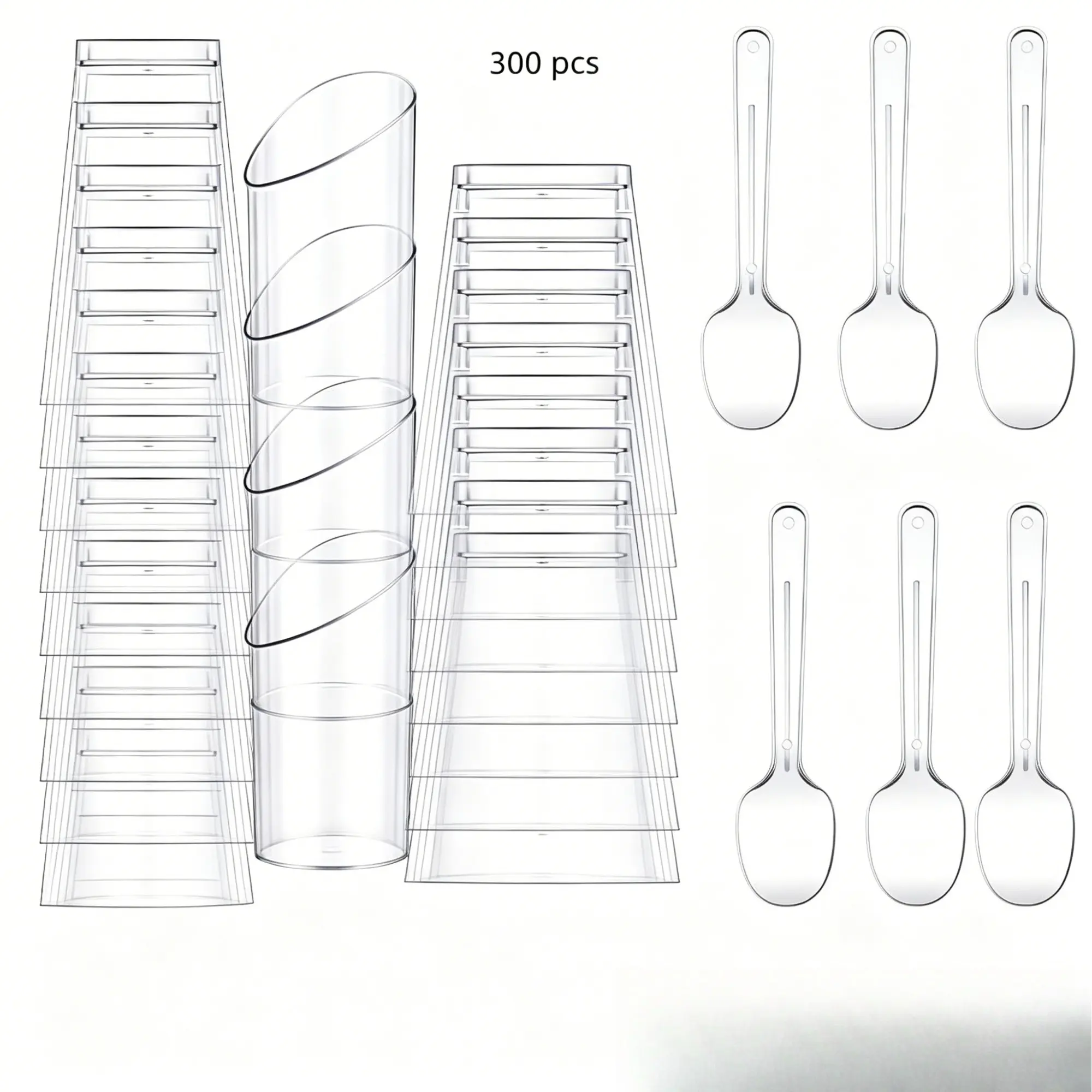 300pcs small Clear dessert cups with spoons, made of transparent plastic, Disposable Parfait Cups, Parfait Party Cup, Perfect for serving parfaits and appetizers, Inclined round shape for easy holding desserts and small portions