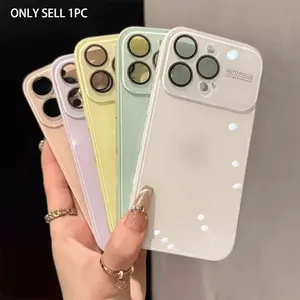 Summer Ice Macaron Glass Phone Case Cover with Lens Glass Protective Film, Full Body Shockproof Phone Case, Suitable for iPhone 17 16 15 14 13 12 11 Pro Max Plus Compatible Fashion Phone Accessories, Men's and Women's Festival Cases, Casing