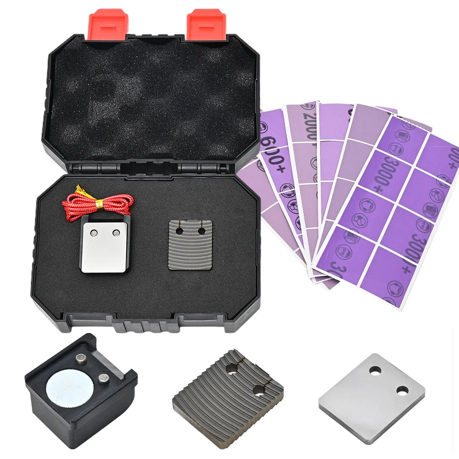 Car Body Repair Scraper Kit - Tungsten Carbide Scraper, Paint File, Ergonomic Removable Non-Slip Handle, 6 Graduated Grit Sandpapers (P600,P800,P1200,P1500,P2000,P3000) for Scratch Removal, Denibbing, Paint Run Shaving, Repair Area Polishing, Ergonomic De