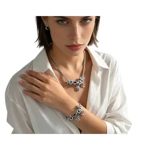 Elegant Bear Zodiac & Unique Pendant Necklace and Bracelet Set, Zircon Heart Letter Jewelry for Women