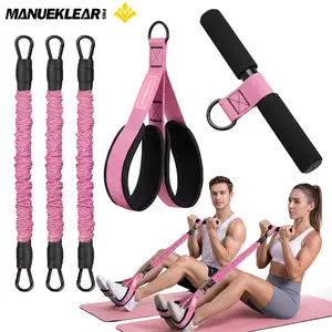 MANUEKLEAR Upgraded Multifunctional 3-Tube Pedal Resistance Bands with Handles, Adjustable Tension Ropes for ABS, Waist, Arm & Leg Training, Home Sit-Up Workout Gear for Women