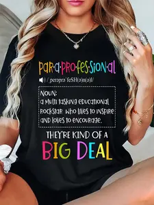 Para-Pro Teacher T-shirt |   Auxiliary Staff Clothing with Icons and Slogans, Short Sleeve Crew Neck Casual Work Clothes, Suitable for Junior High Assistants, Spring and Summer (Black)