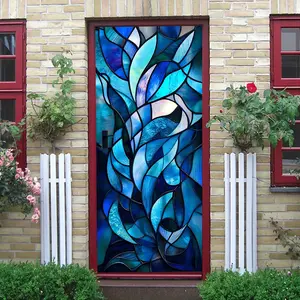 2pcs Stained Glass Effect Door Stickers Modern Abstract Line Design Self Adhesive Wall Decals Removable Waterproof Decorative Stickers for Living Room Bedroom Glass Doors Home Decoration Art Murals Sticker Decorations