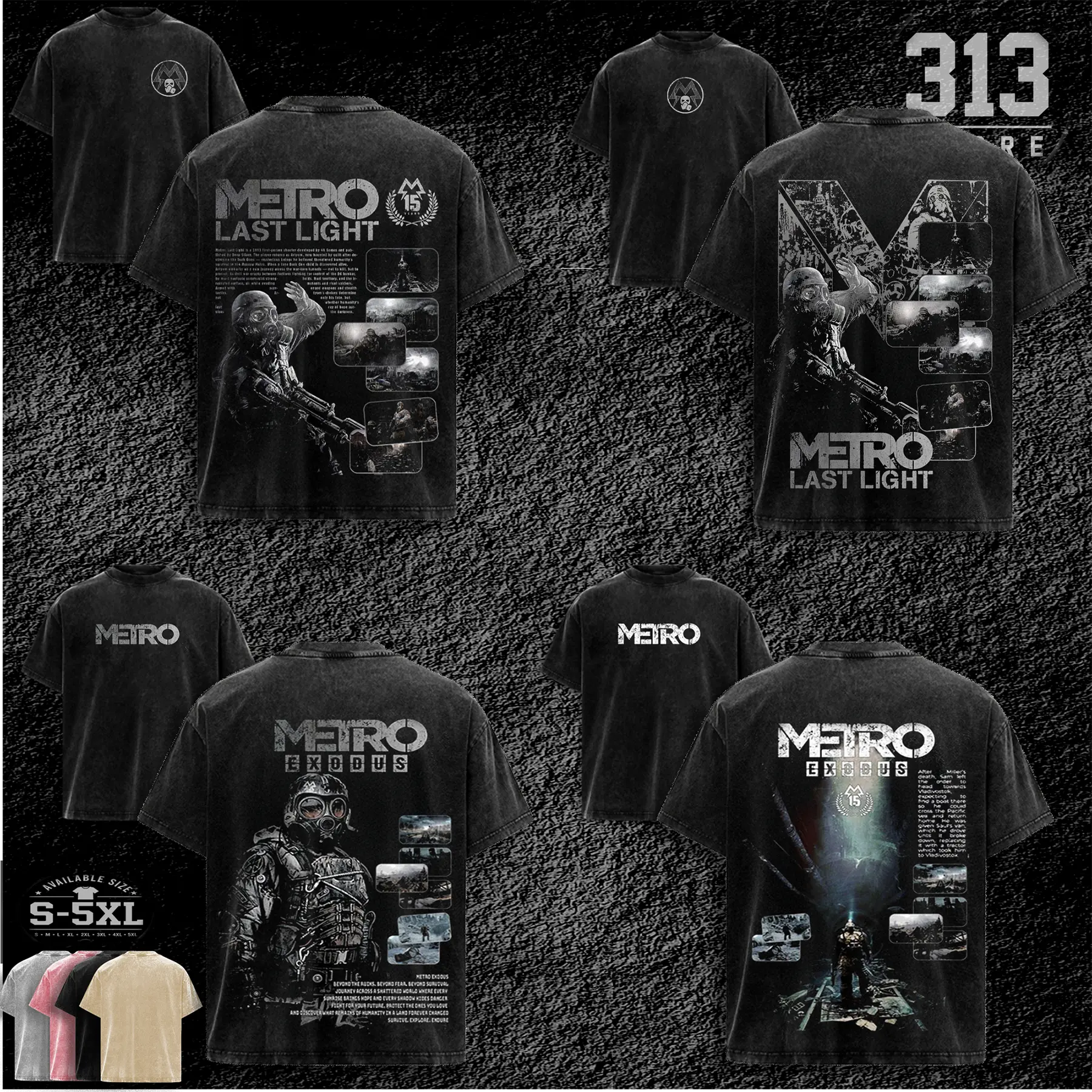 COLLECTION Metro 2033 Game Washed Oversized T-Shirt Vintage Game Graphic Tee Streetwear Unisex Cotton Shirt Gamer Merch