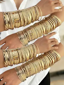 Women's Bracelet Set Vintage Fashion Simple Floral & Geometric Metal Bangles Daily Wear Jewelry Gift for Girls (multiple Styles Random) Fashionable Bangle