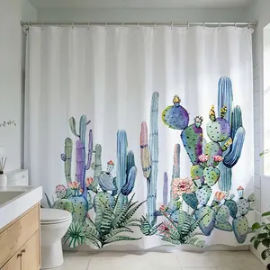 1 PC Cactus themed shower curtain for modern bathroom decor vibrant colors and exotic print bathroom renovation ideas enhance your space botanical design trendy home decoration elevate your style transforming your bathroom into a fresh desert oasis ambian
