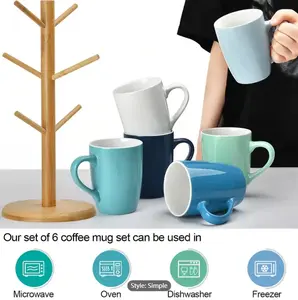 6pcs, Simple Coffee Mugs, Ceramic Coffee Cups, Water Cups, Summer Winter Drinkware, Home Decor, Room Decor, Gifts, With Extra Free Storage Holder