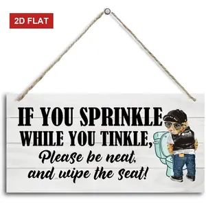 Funny Toilet Wood Decor Sign, If You Sprinkle While You Tinkle Please Be Neat Wipe the Seat! Hanging  Wooden Plaque  , Bathroom Wall Décor, Wood Wall Sign for Public Restroom 3.93x7.87 inch