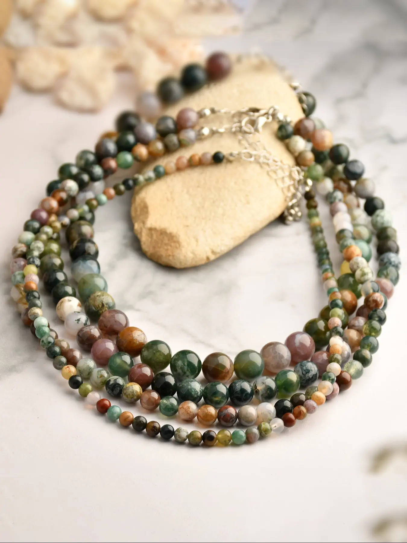 Indian Agate Vintage Beaded Necklace, Boho Style Bohemian Beaded Necklace for Party, Daily Clothing Decor, Trendy All-match & Exquisite Jewelry for Birthday Gift, Beaded Chains