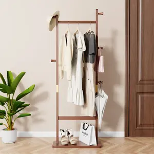 Freestanding Wooden Coat Rack with 5 Hooks - Sturdy Versatile Organizer for Coats Scarves Handbags and Umbrellas - Perfect for Bedroom Hallway Entryway or Office - Aesthetic Minimal Design - Large Capacity - Stable and Sturdy - Newyear Gift - Furniture