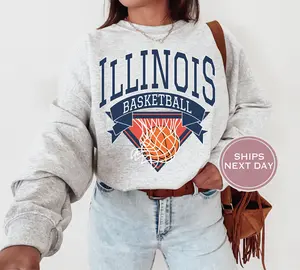 Illinois Sweatshirt - Illinois Basketball Sweatshirt - Urbana-Champaign Illinois Crewneck - Retro Illinois Sweatshirt - College Basketball