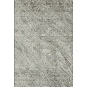 HomeRoots 653475 Machine-Washable Abstract Transitional Area Rug, 9x12 ft Taupe & Ivory Rectangle Carpet with UV Protection, Machine-Washable Area Rugs