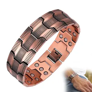Men's copper colored bracelet, equipped with triple super magnets and adjustable size tools. The creative magnetic bracelet energy circulation, making it an ideal jewelry gift for Men's Father's Day and Valentine's Day