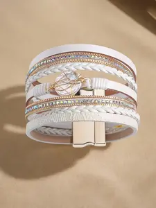 European and American Style Zinc Alloy PU Leather Handwoven Bracelet, Women's Bangle, Multilayered Bangles, Fashion Commuter Wristband, Perfect Gift, Stackable Bracelets, Fashionable Chunky Bangles