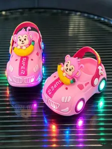 Summer Cartoon Slippers, Bright Banana Monkey Design, Soft PVC Sole, Unisex Kids Shoes, Cute Style, Less Than Ankle Height, Fun Slippers