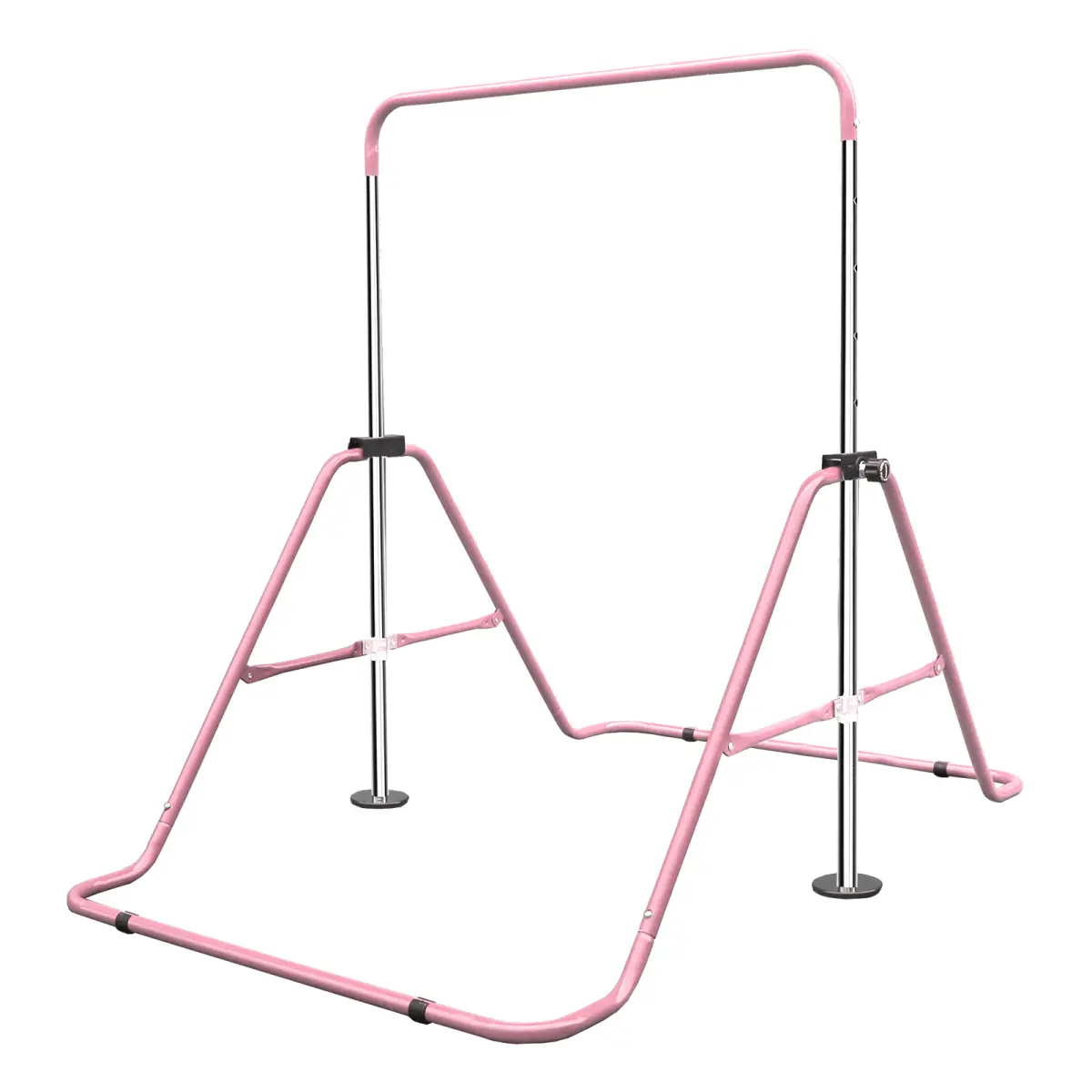 Pink Kids Adjustable Gymnastics Bar, 35–51 Inch 5-Level Height, Heavy-Duty Iron Folding Horizontal Bar, 140LBS Capacity, Stable Junior Training Bar for Indoor Home Gymnastics 3–9 Years Old
