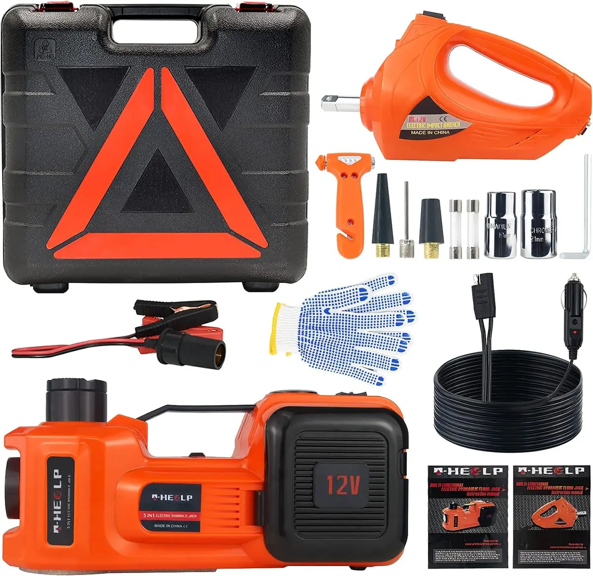 5-Ton Electric Car Jack Kit 12V | Hydraulic Lift with Battery, Electric Impact Wrench & Portable Emergency Tool Set Nuts Roadside