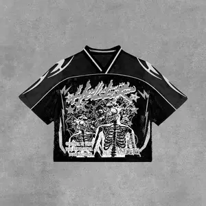 Vintage Skull In Soul Hell Star Graphic Blokecore Blokette (Black Gray Edition) Football V-Neck Retro Summer Trendy Baseball Jersey Shirt Gift For Him Gift For Her Birthday, Baseball Jersey Outfit, AOP Merch, Outfit for Baseball Shirt Fan