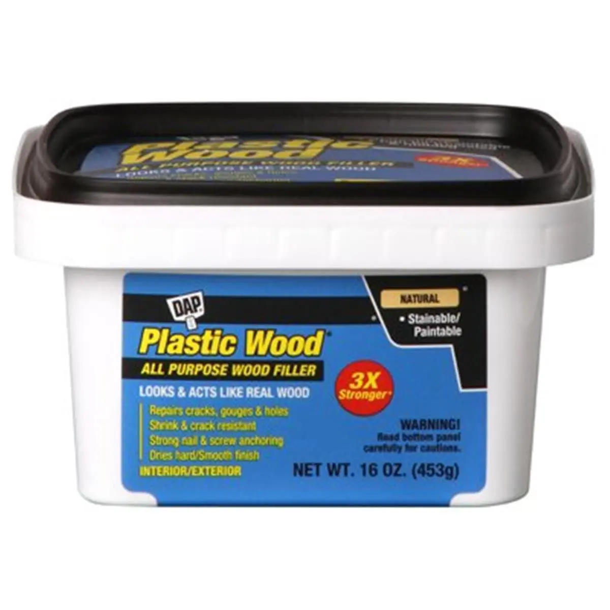 Dap 215431 16 oz Plastic Wood Latex All-Purpose Wood Filler - Solid, Stainable/Paintable, Crack Repairs, Drydex Timer, Nail/Screw Hold (Car Paint Care Compatible), Interior/Exterior
