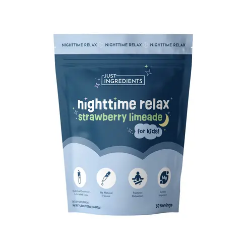Just Ingredients Strawberry Limeade Nighttime Relax (Kids) - 60 Servings - Supports Relaxation & Restful Evenings - Magnesium, L-Theanine, & Tart Cherry Extract - No Sugar Added - Made with Real Food Ingredients