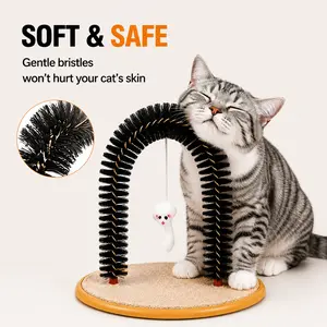 3- in -1 Cat Self Groomer Arch with Scratching Pad & Interactive Mouse Toy I Removes Loose Fur & Relieves Stress