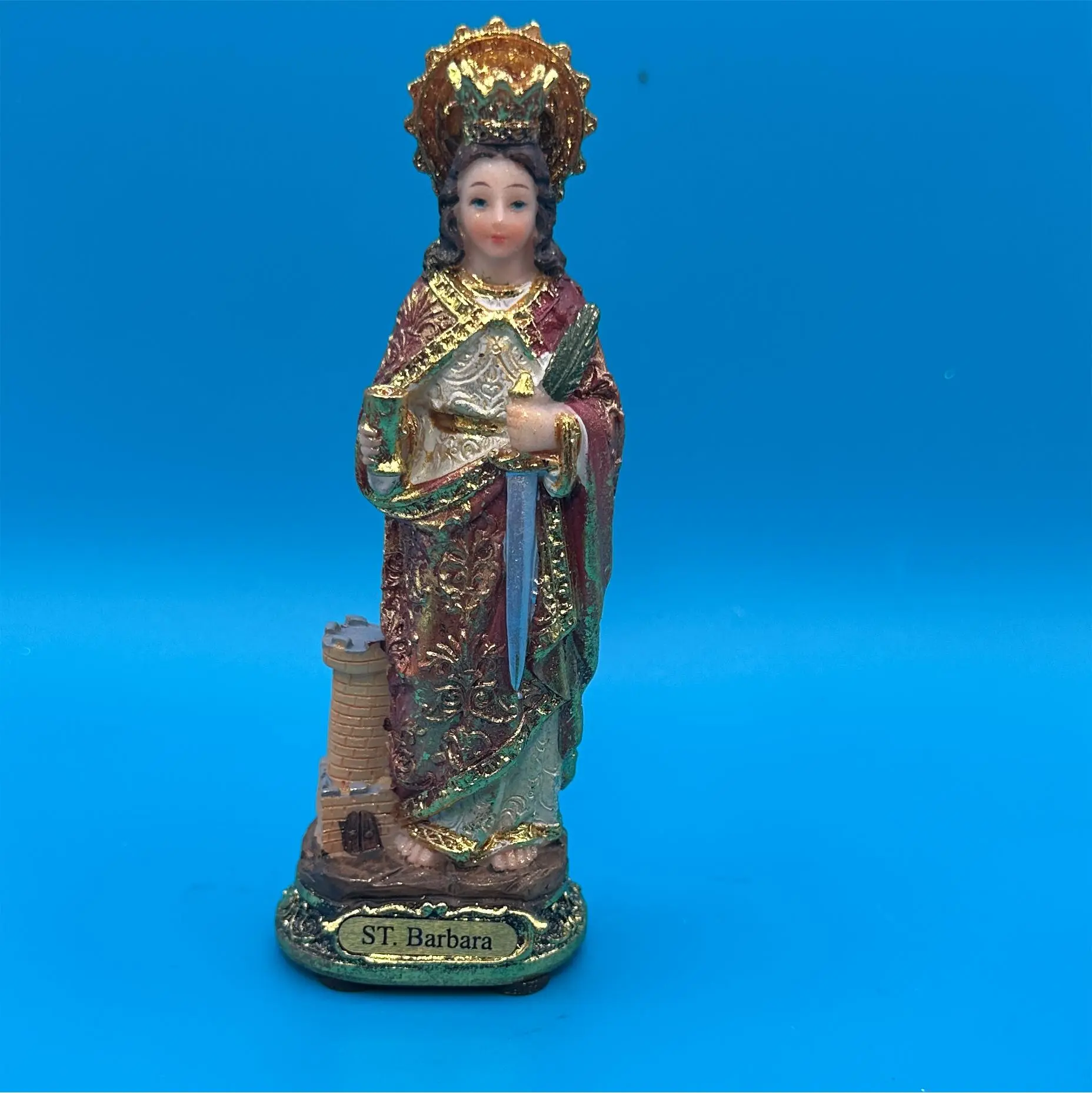 Santa Barbara Statue, 5.5 in Gold, Stylish Religious Decor, Religious Decoration, Home Supplies, Altar Decor