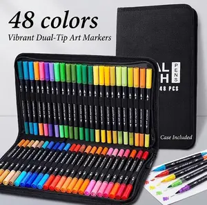 NOLUCK Acrylic Paint Pens With Storage Bag for Calligraphy - Markers With Brush and Fine Precision Tips - Multisurface Painting for Fabric, Rock, Glass, and More (48 Markers, Dual Tip Brush + Fine)