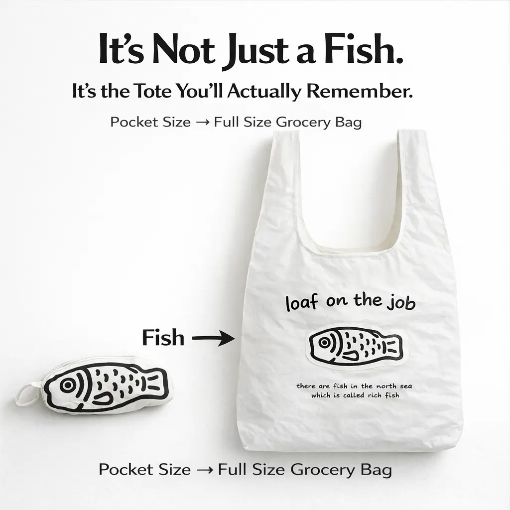 Pocket Fish Foldable Reusable Shopping Bag, Compact Pendant Tote, Lightweight Nylon Grocery Bag Conscious Bags Folding