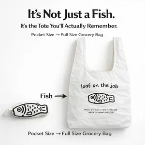 Pocket Fish Foldable Reusable Shopping Bag, Compact Pendant Tote, Lightweight Nylon Grocery Bag Conscious Bags Folding