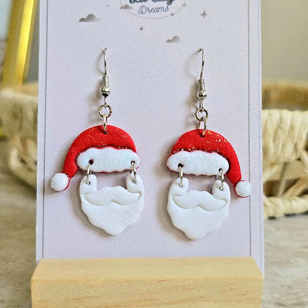 handmade polymerclay earrings feature a cute christmas santa claus earrings with glittery hat, hypoallergenic hooks.