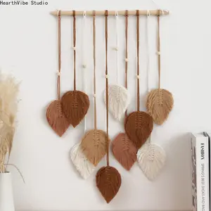 Bohemian Hand-Woven Leaf Tapestry Macrame Dream Catcher Hangable Wall Hanging - Rattan Accents, Wind Chimes, Bohemian Tapestry Style Boho Decoration for Camping Hammock, Home Decor