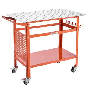 VEVOR Welding Table,  40" x 24" Welding Workbench Table with 800LBS Static Weight Capacity, Movable Steel Work Bench with 4 Wheels (2 with Brake), Double-Layer Storage Board and 5/8-inch Fixture Holes